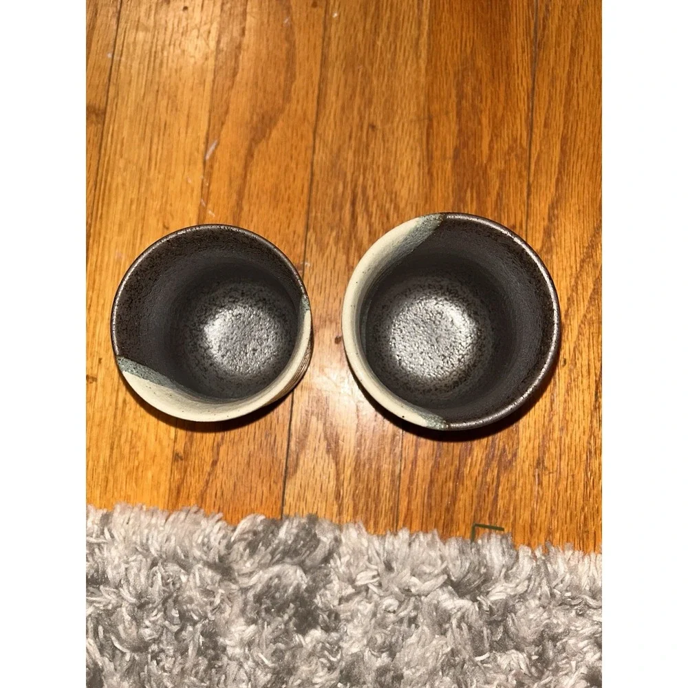 Vintage Japanese Yunomi Tea Cups Set of 2 Sansui 山水‎ Landscape Pottery